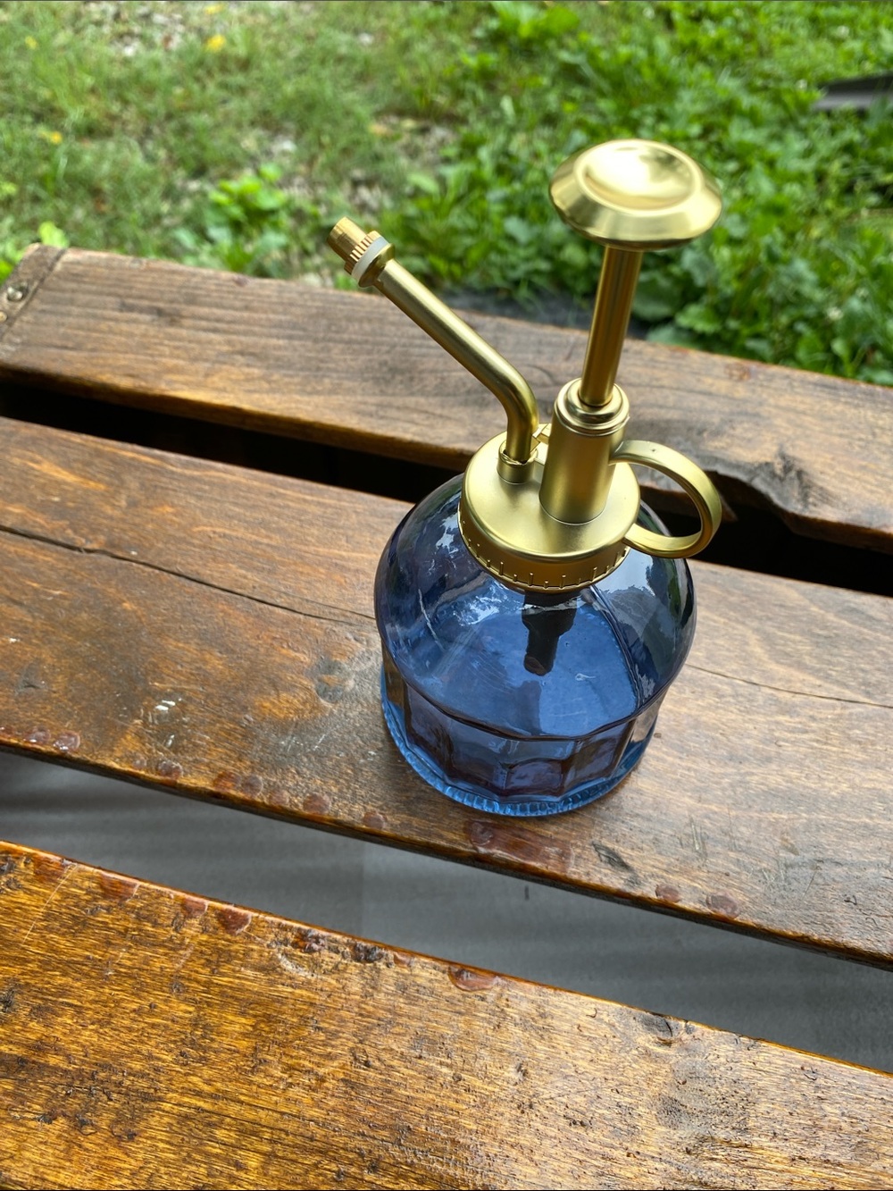 Vintage Style Blue Glass Plant Mister/Atomizer with Gold Tone Pump 3" X 6"